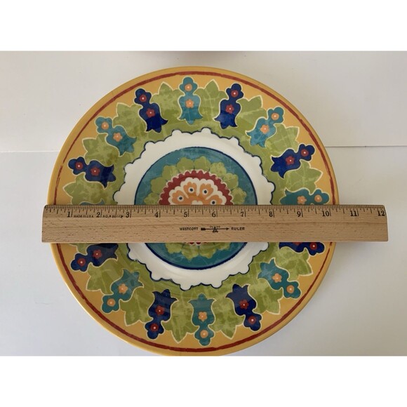 2 Better Homes and Gardens Melamine Dinner Plates Green Blue Yellow Red 10.5” - Picture 5 of 8